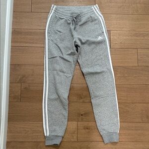 adidas Heather Gray Jogger Sweatpants with White Stripes